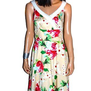 Voodoo Vixen Beige Floral Retro Dress M NWT